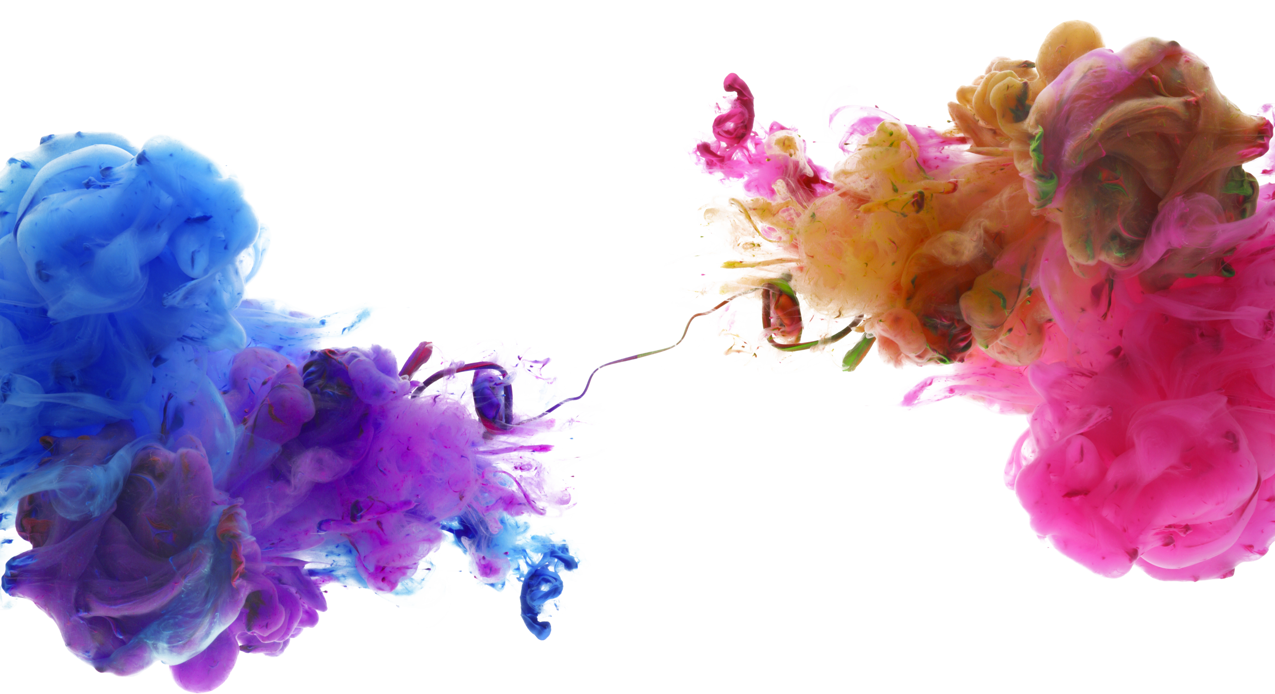 Ink blue, magenta color smoke wave blot on Png transparent Abstract background.